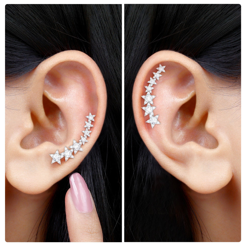 Certified Diamond Star Ear Cuff Earring for Helix Piercing