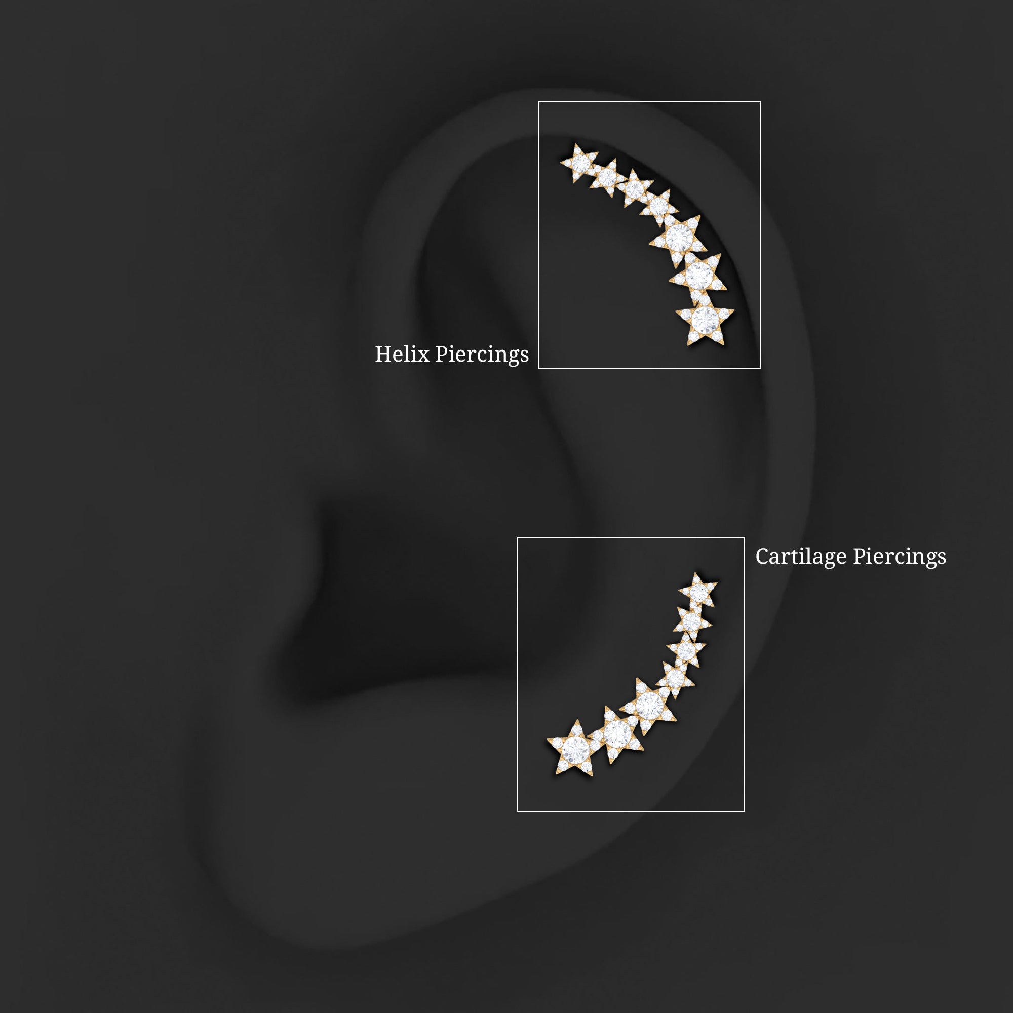 Certified Diamond Star Ear Cuff Earring for Helix Piercing