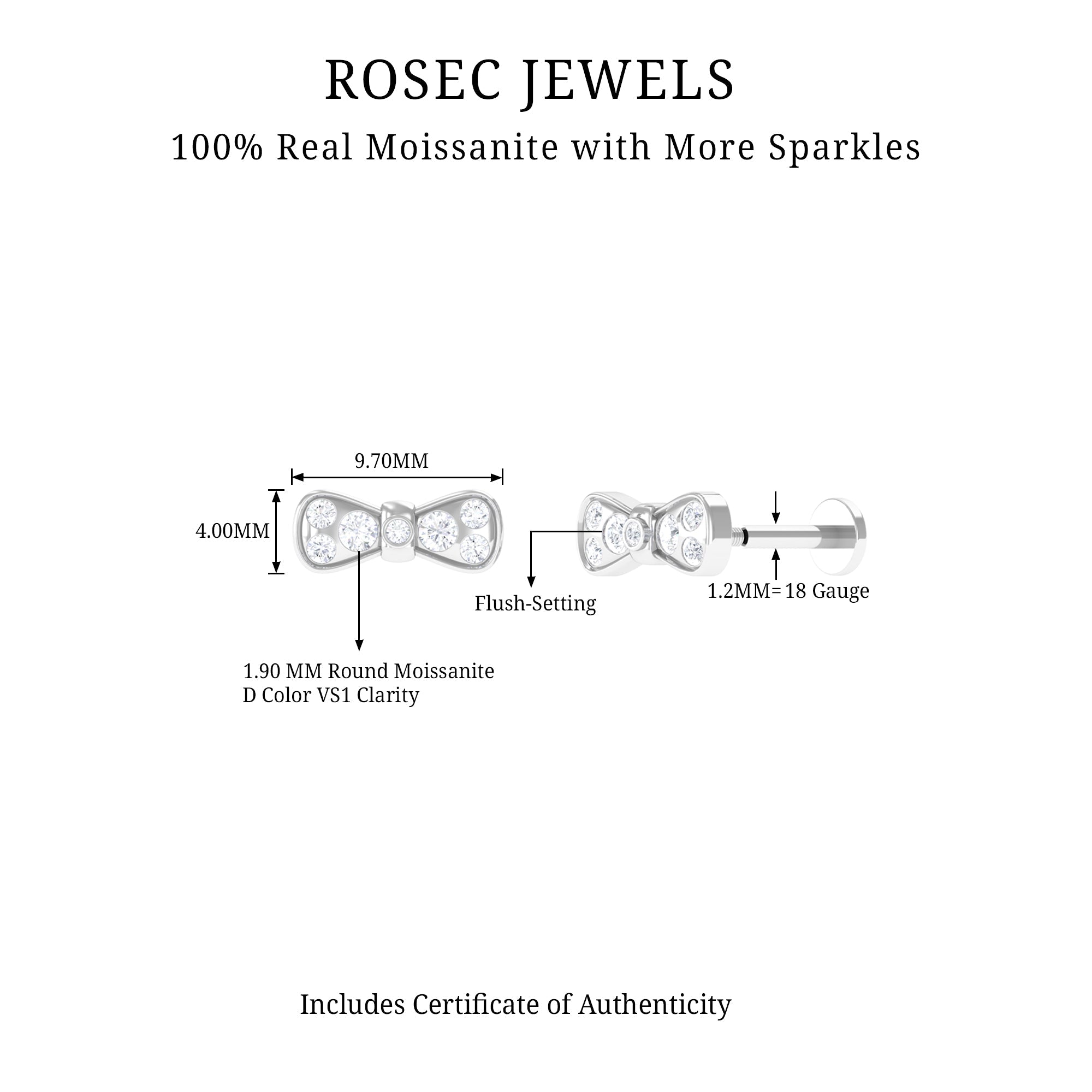 Cute Moissanite Gold Bow Cartilage Earring