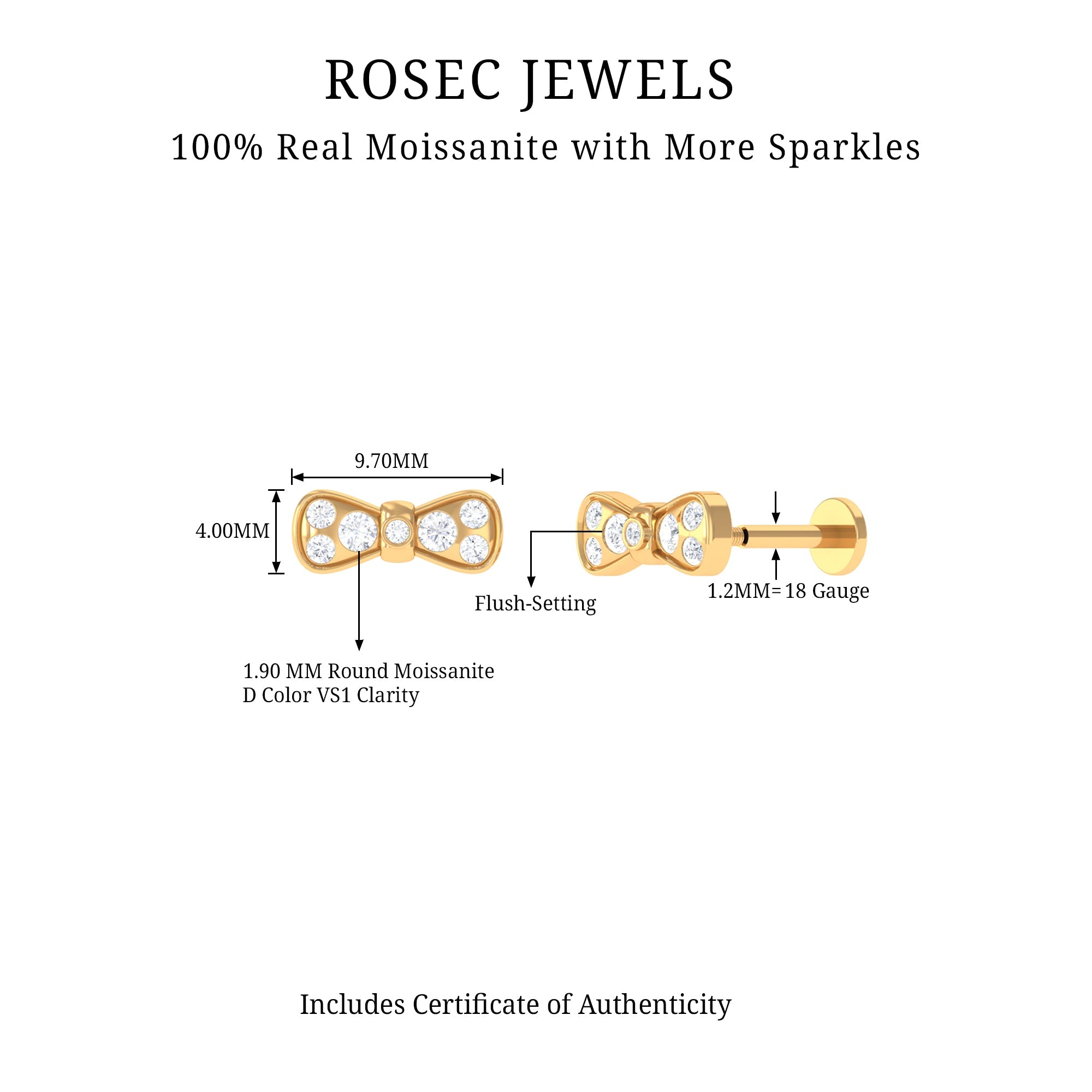 Cute Moissanite Gold Bow Cartilage Earring