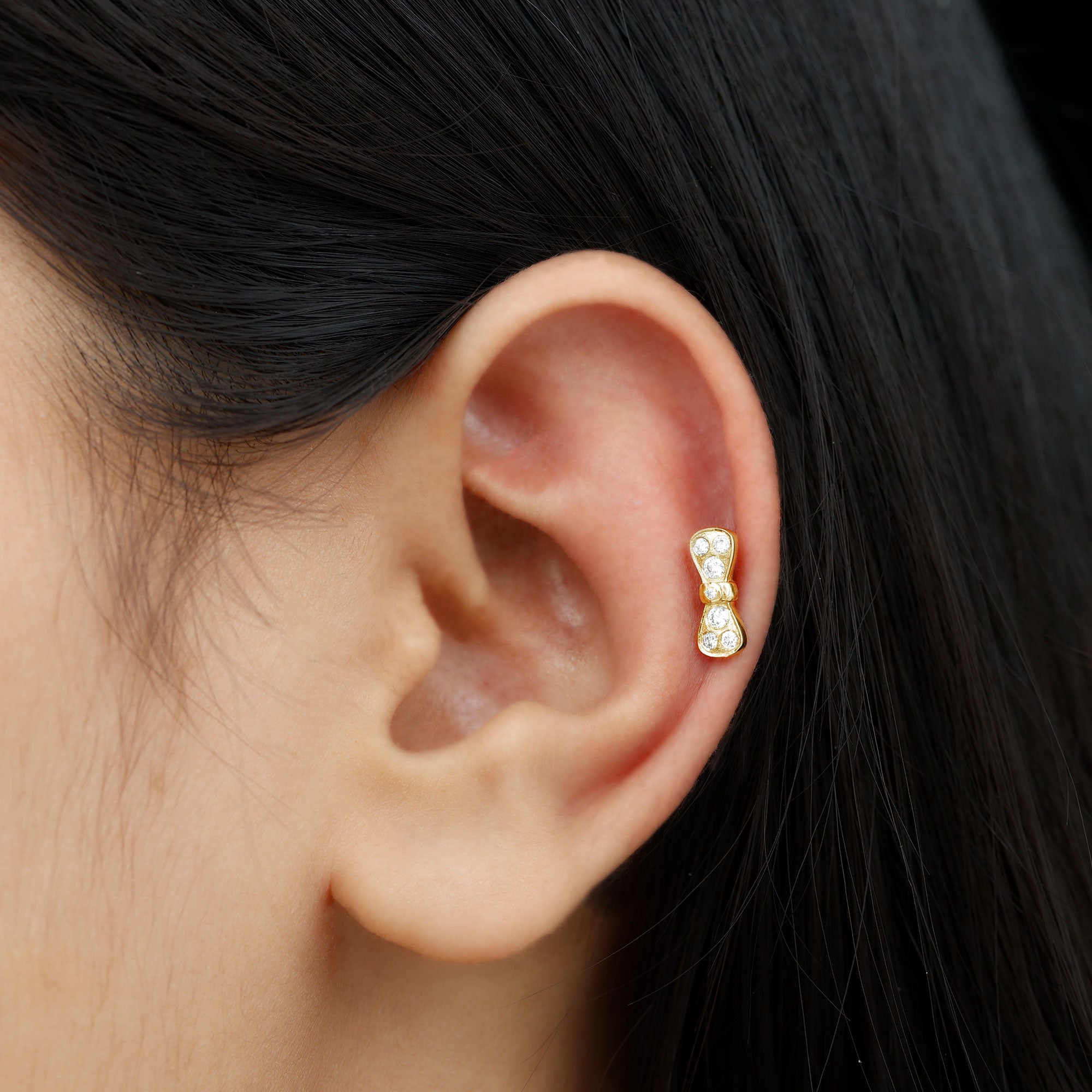 Cute Moissanite Gold Bow Cartilage Earring