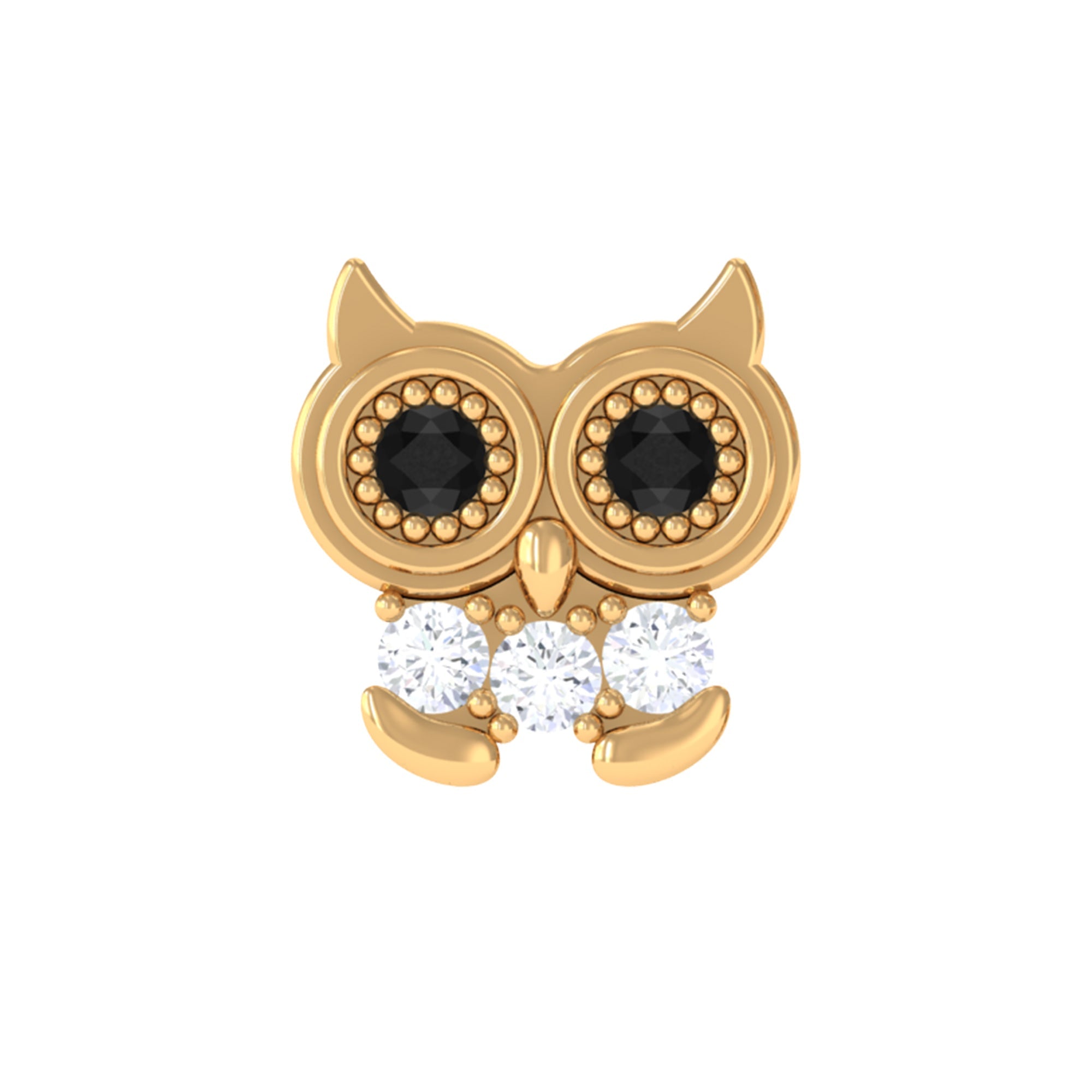 Black Diamond Cute Owl Cartilage Earring with Moissanite