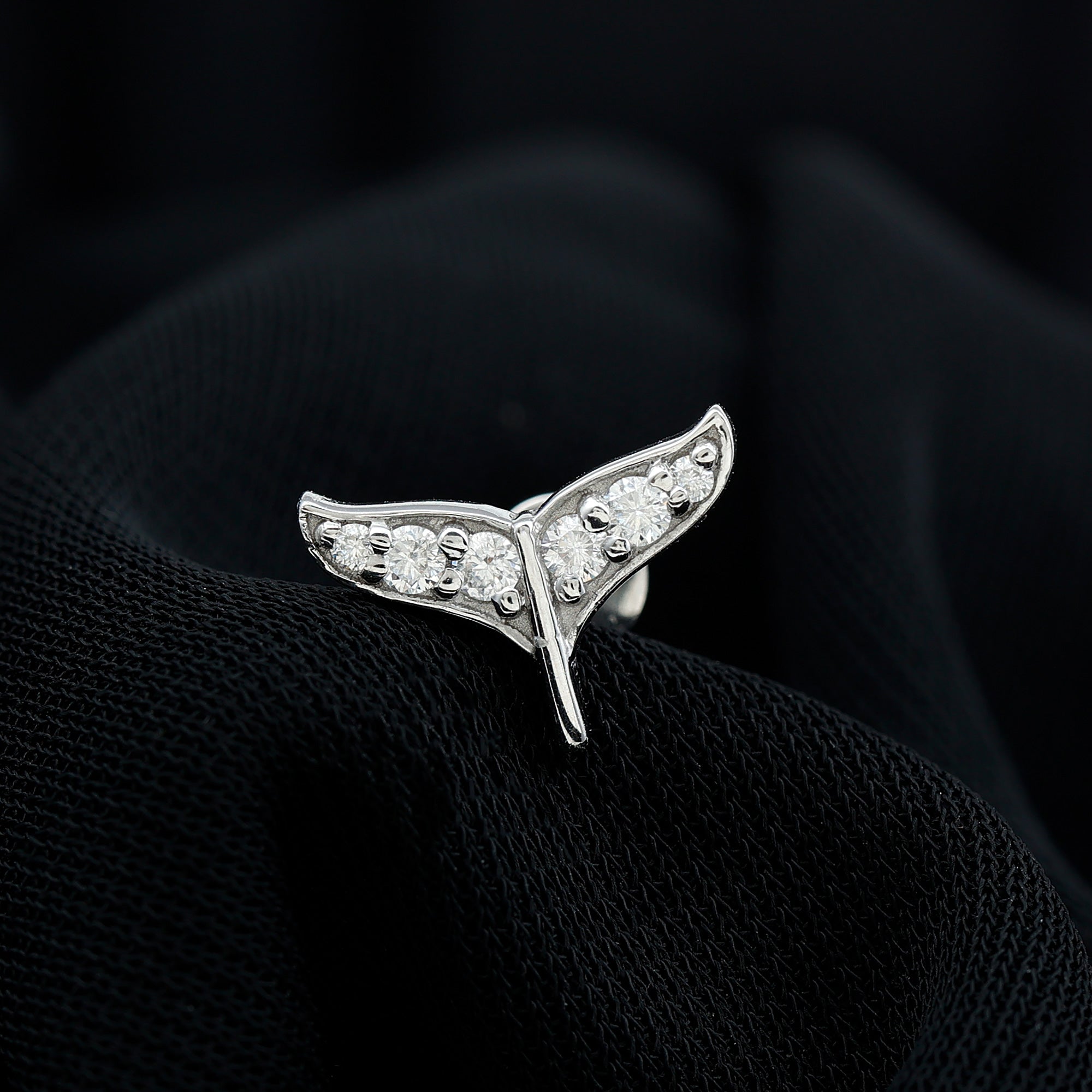 Moissanite Whale Tail Earring for Cartilage Piercing