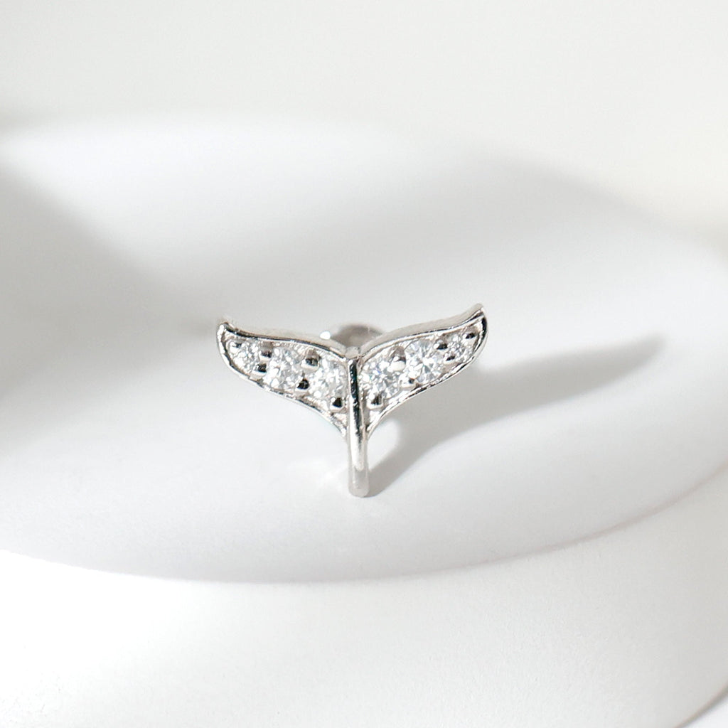 Moissanite Whale Tail Earring for Cartilage Piercing