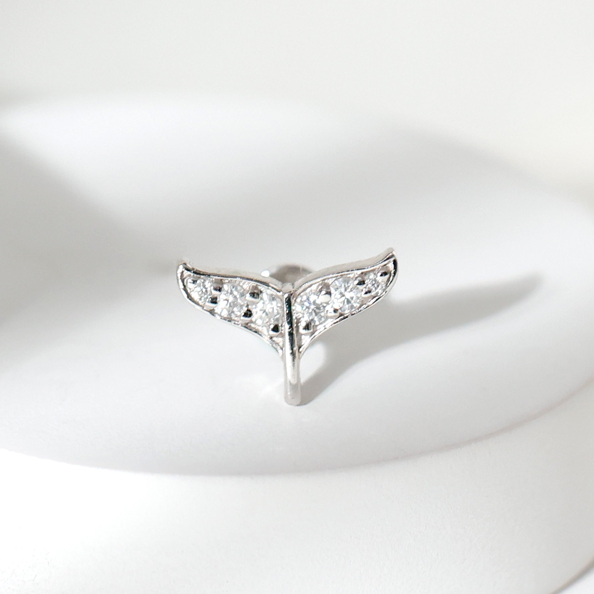 Moissanite Whale Tail Earring for Cartilage Piercing
