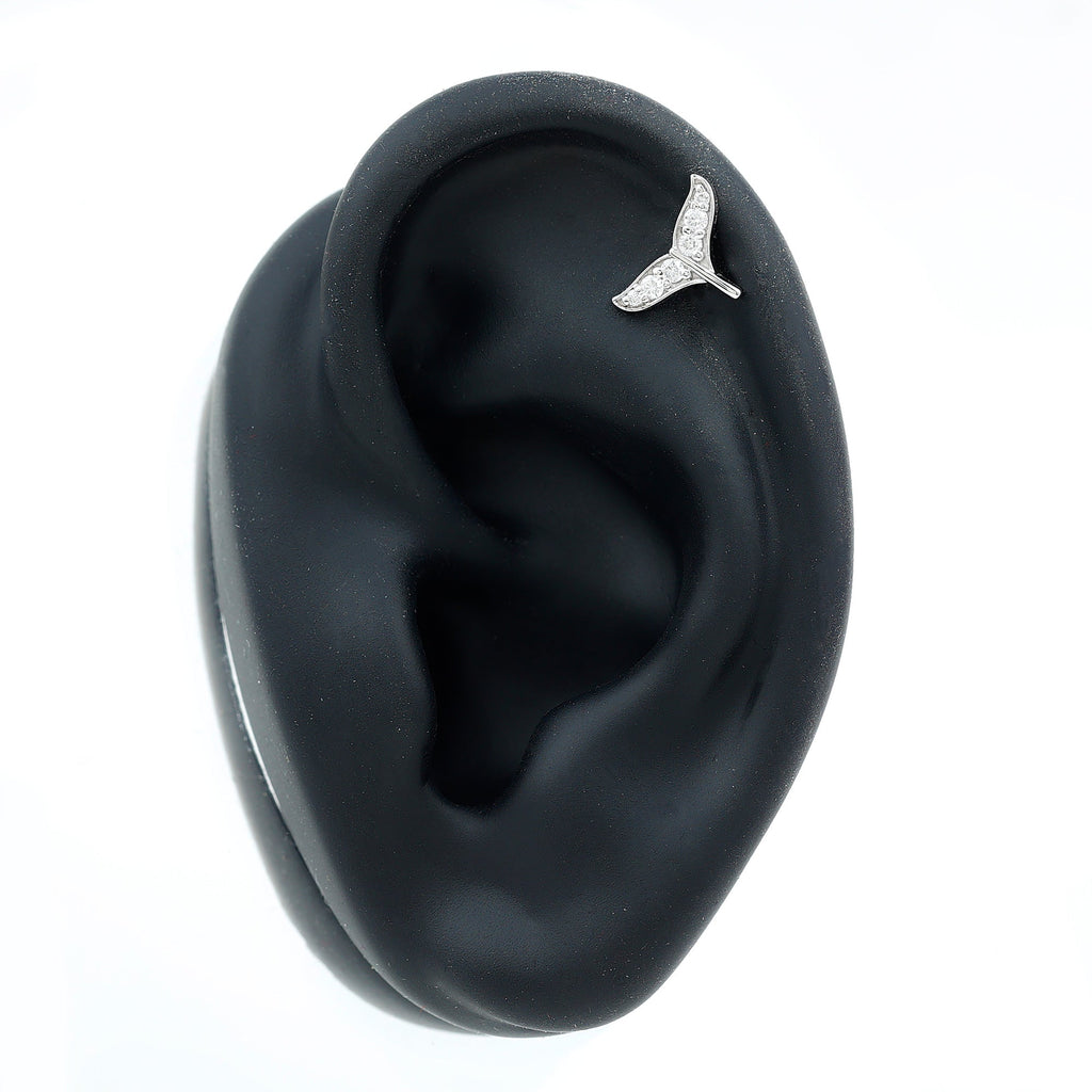 Moissanite Whale Tail Earring for Cartilage Piercing