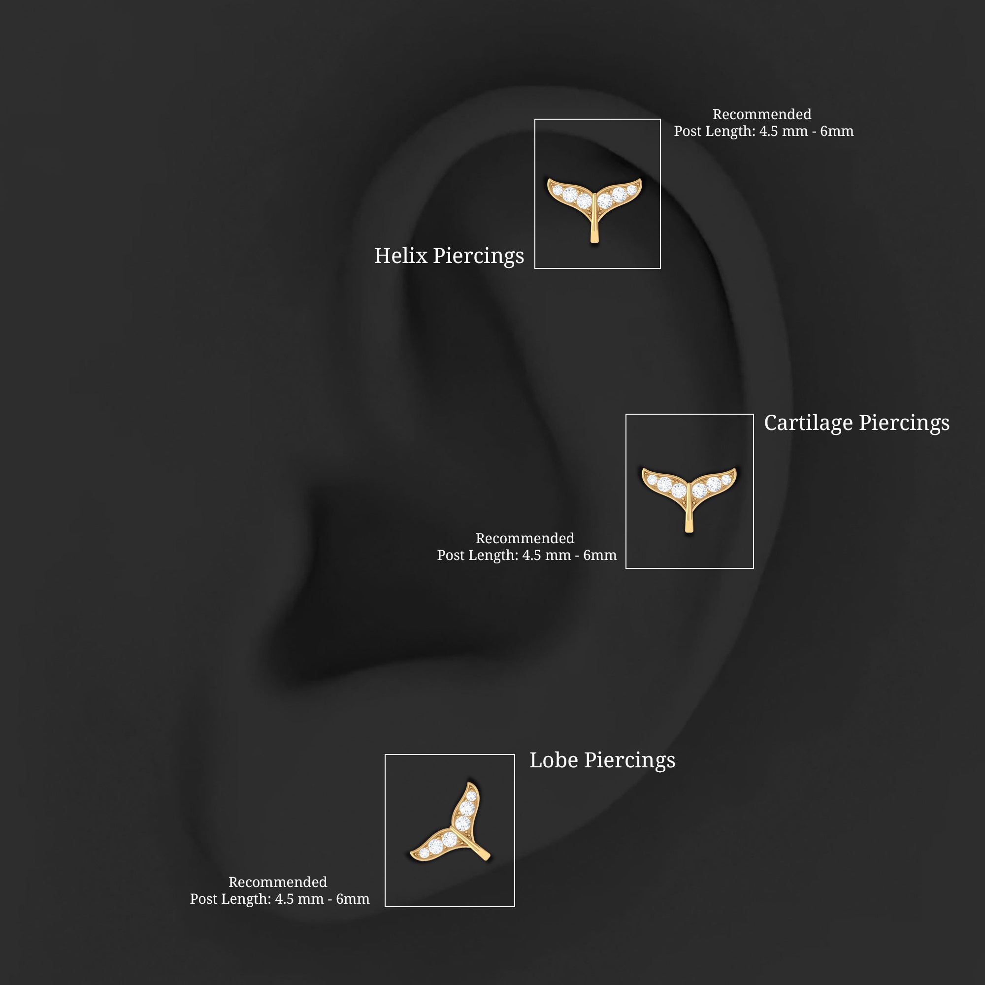 Moissanite Whale Tail Earring for Cartilage Piercing