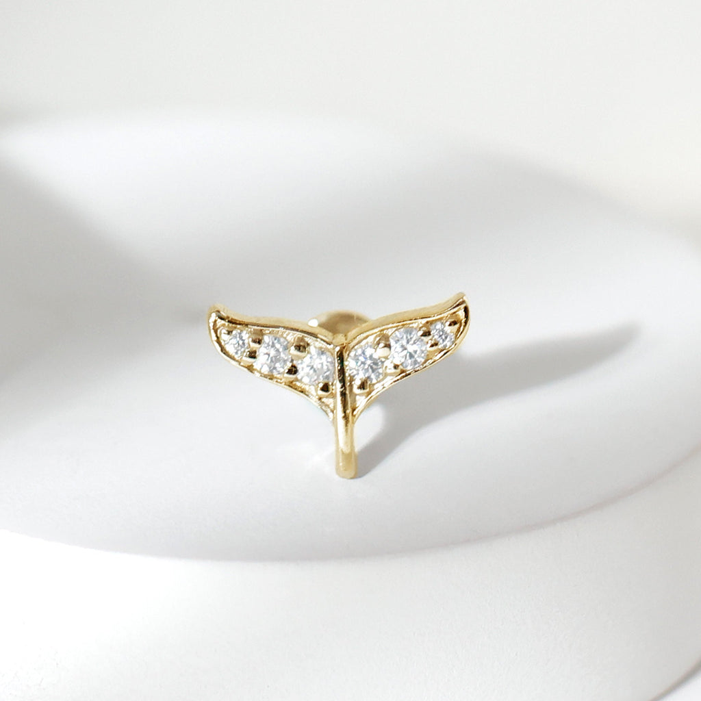 Moissanite Whale Tail Earring for Cartilage Piercing