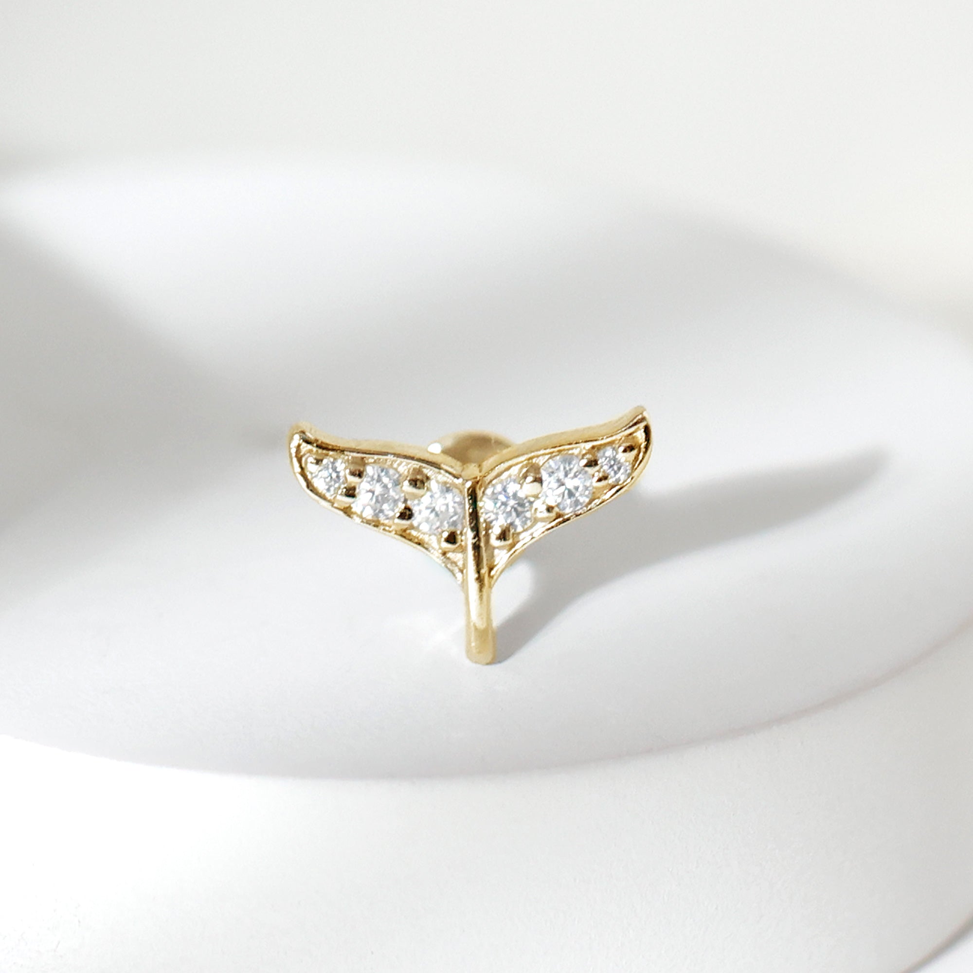 Moissanite Whale Tail Earring for Cartilage Piercing