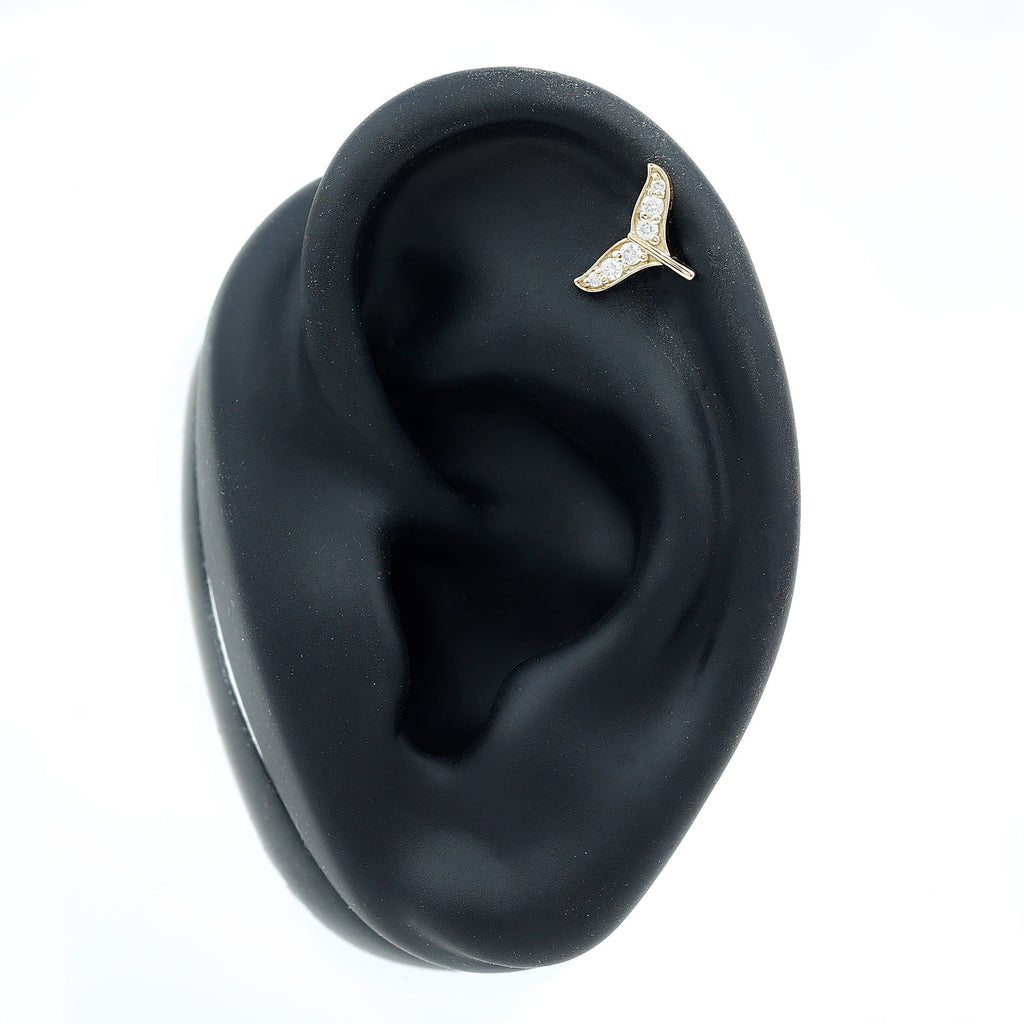 Moissanite Whale Tail Earring for Cartilage Piercing
