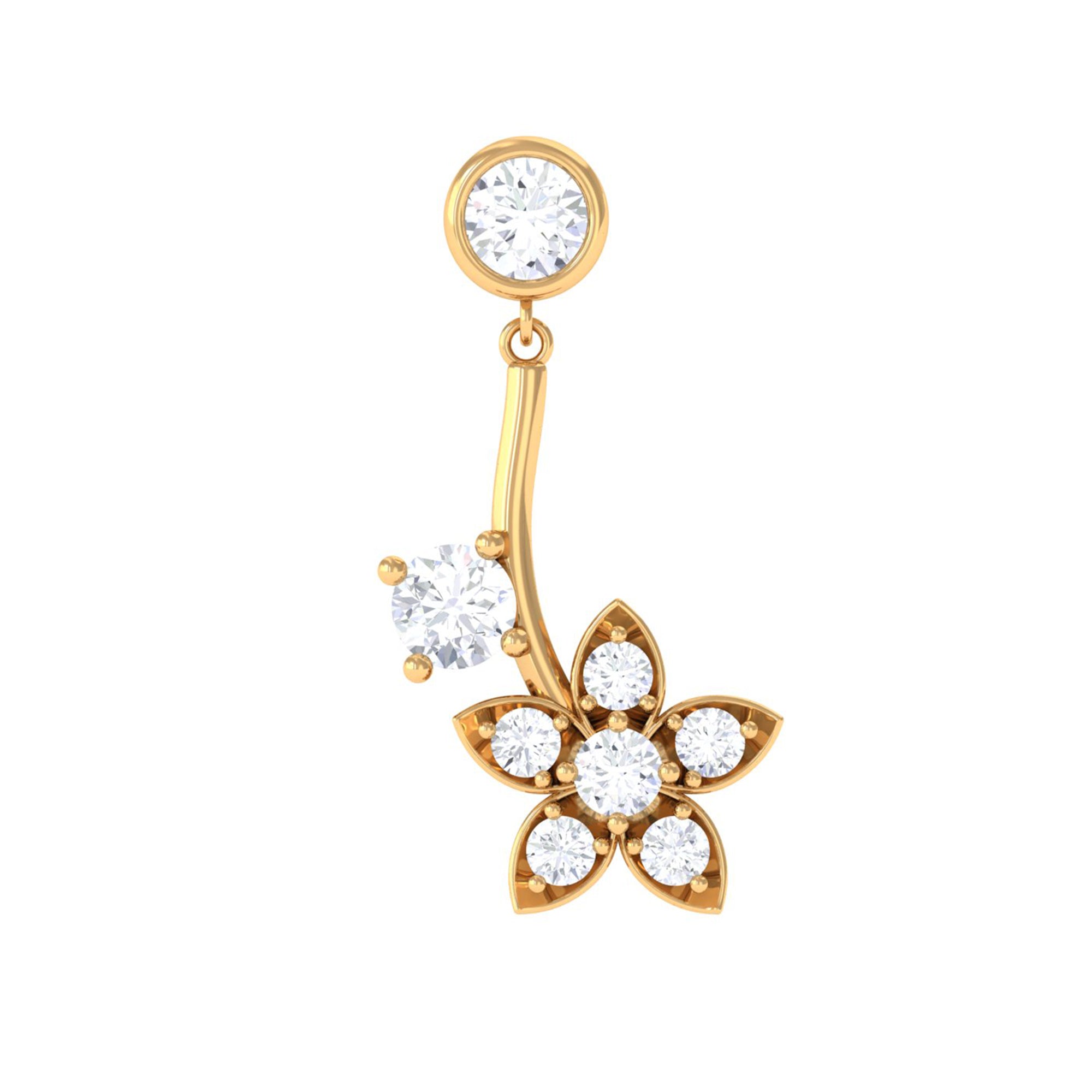 Round Moissanite Flower Drop Cartilage Earring