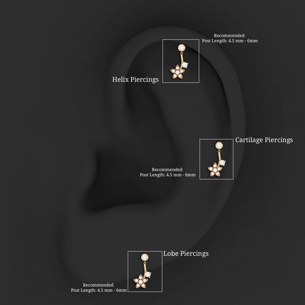 Round Moissanite Flower Drop Cartilage Earring