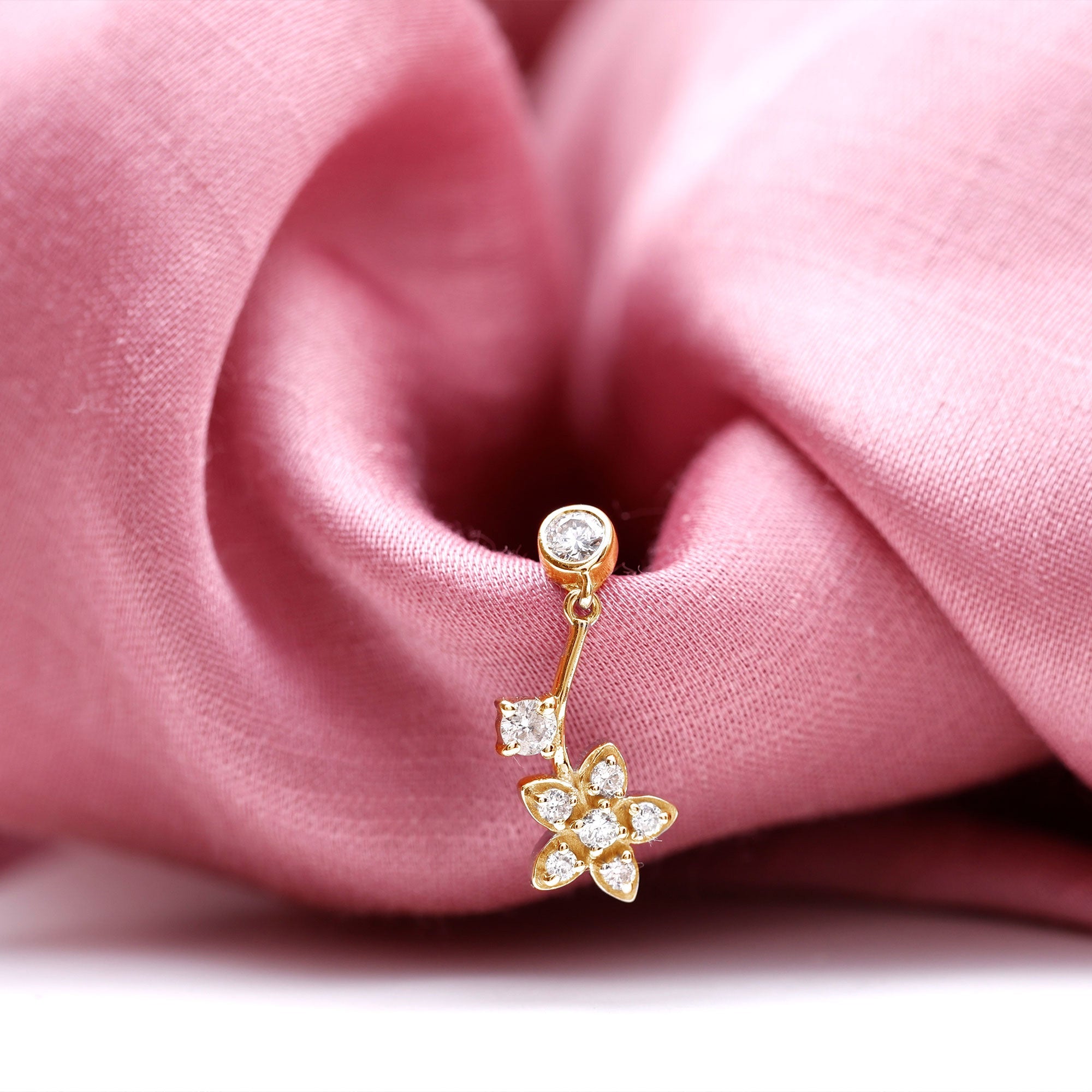 Round Moissanite Flower Drop Cartilage Earring