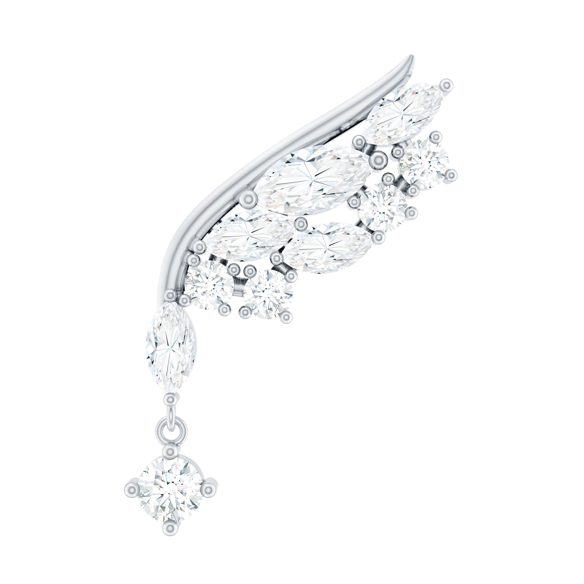 Unique Moissanite Cluster Wing Cartilage Drop Earring
