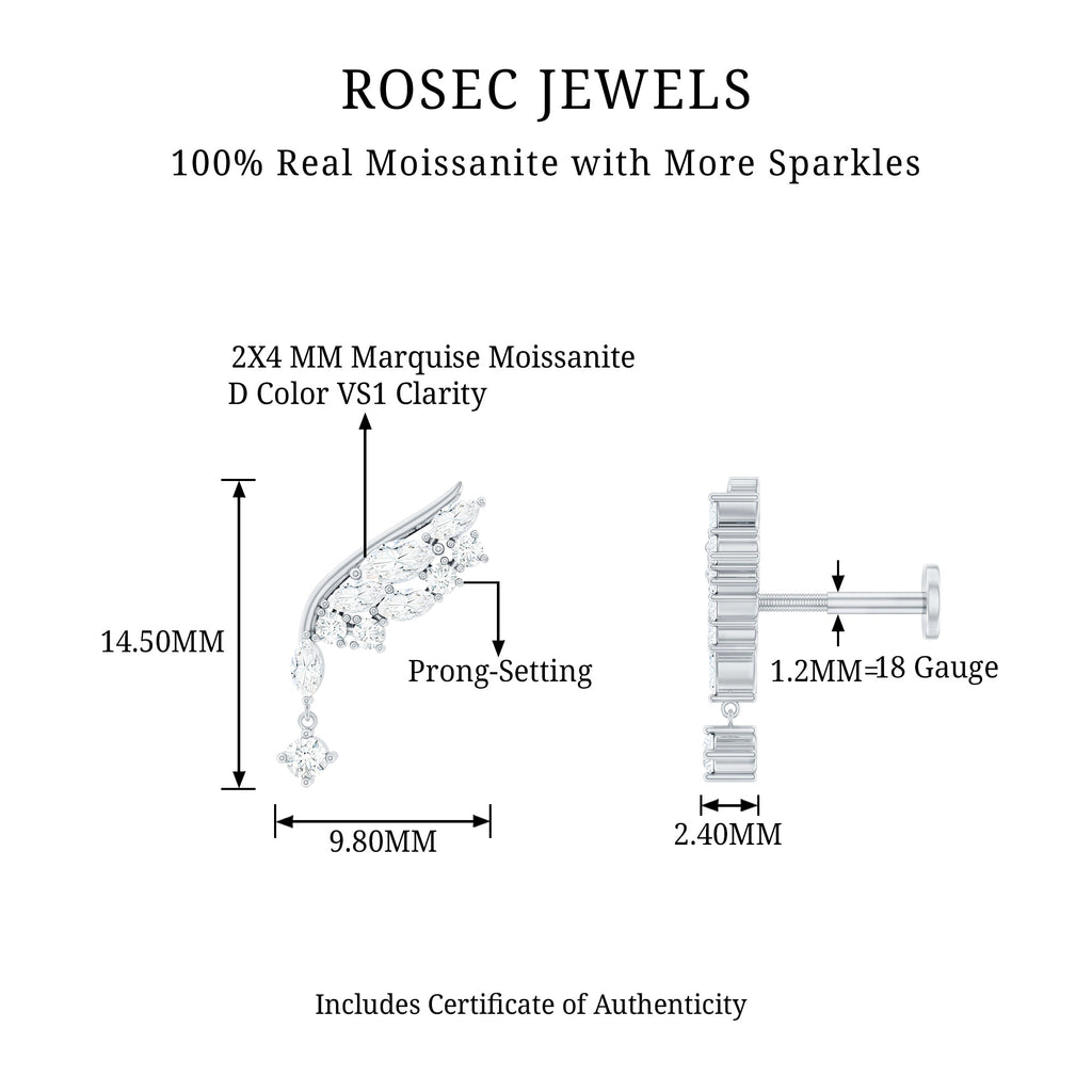 Unique Moissanite Cluster Wing Cartilage Drop Earring