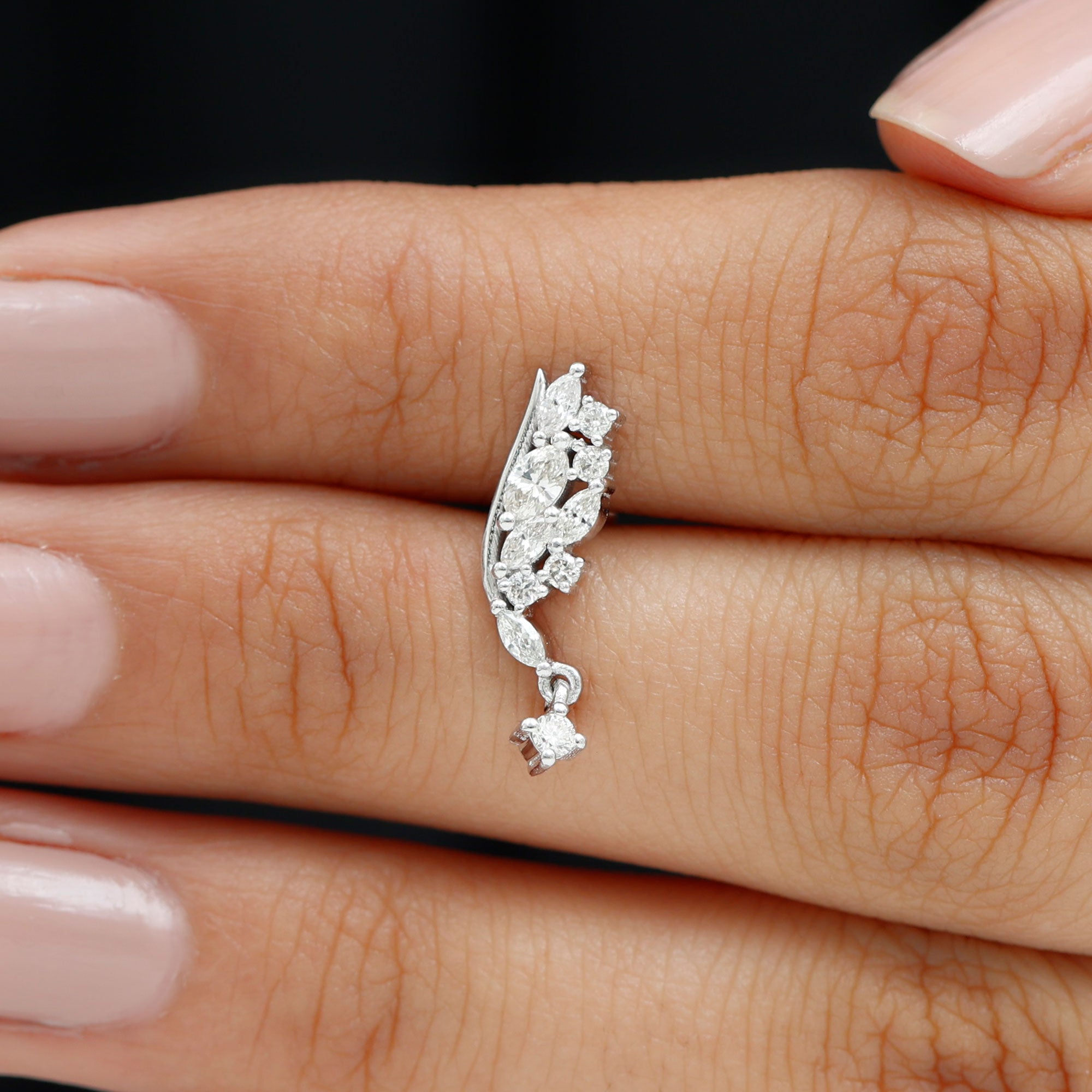 Unique Moissanite Cluster Wing Cartilage Drop Earring