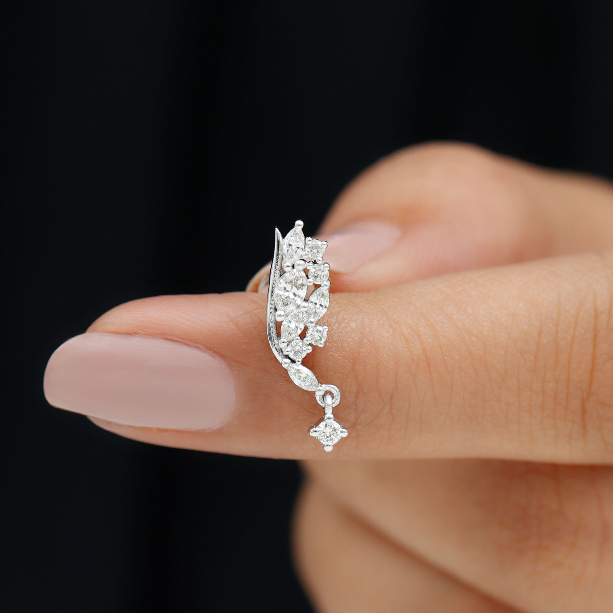 Unique Moissanite Cluster Wing Cartilage Drop Earring