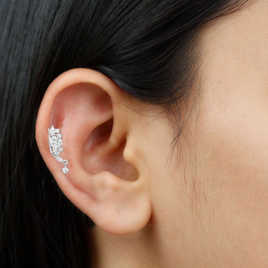 Unique Moissanite Cluster Wing Cartilage Drop Earring