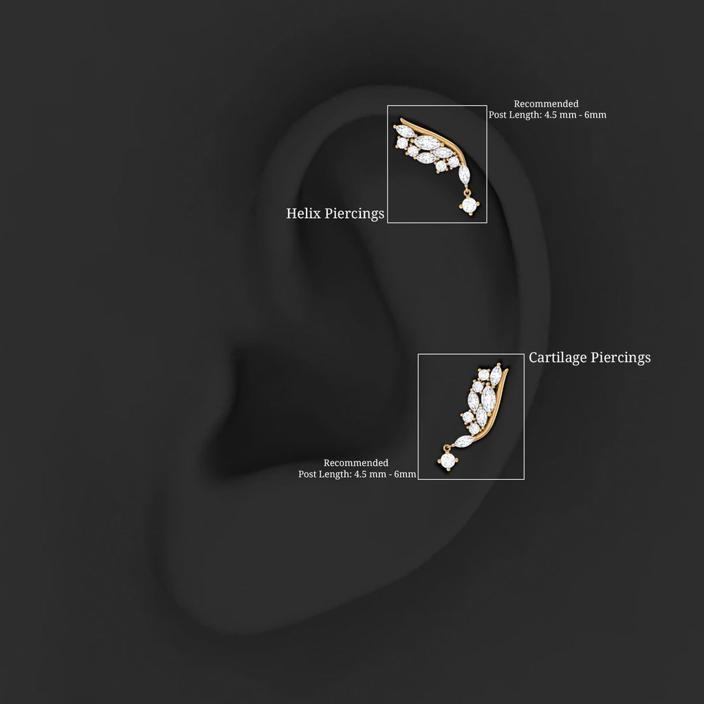 Unique Moissanite Cluster Wing Cartilage Drop Earring