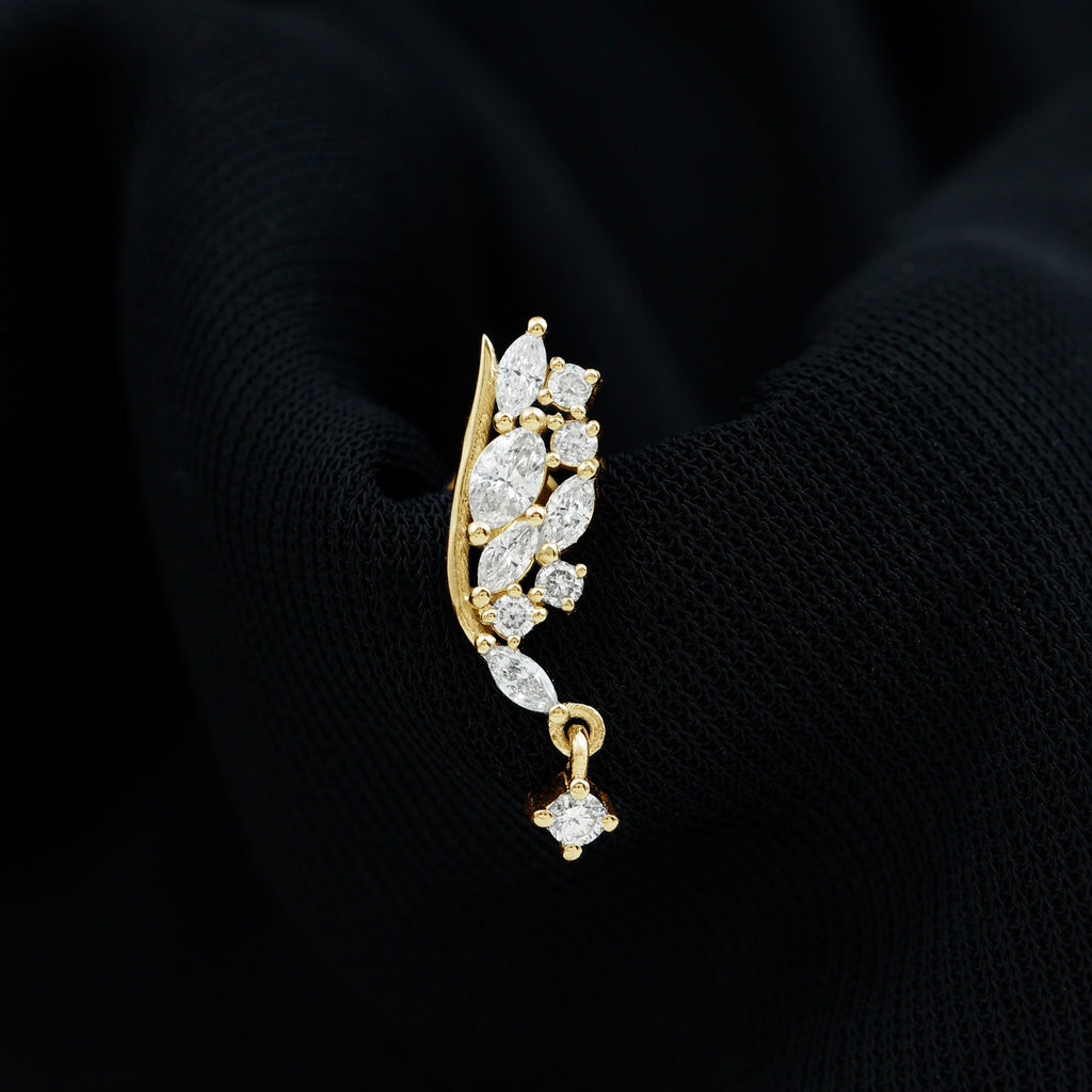 Unique Moissanite Cluster Wing Cartilage Drop Earring