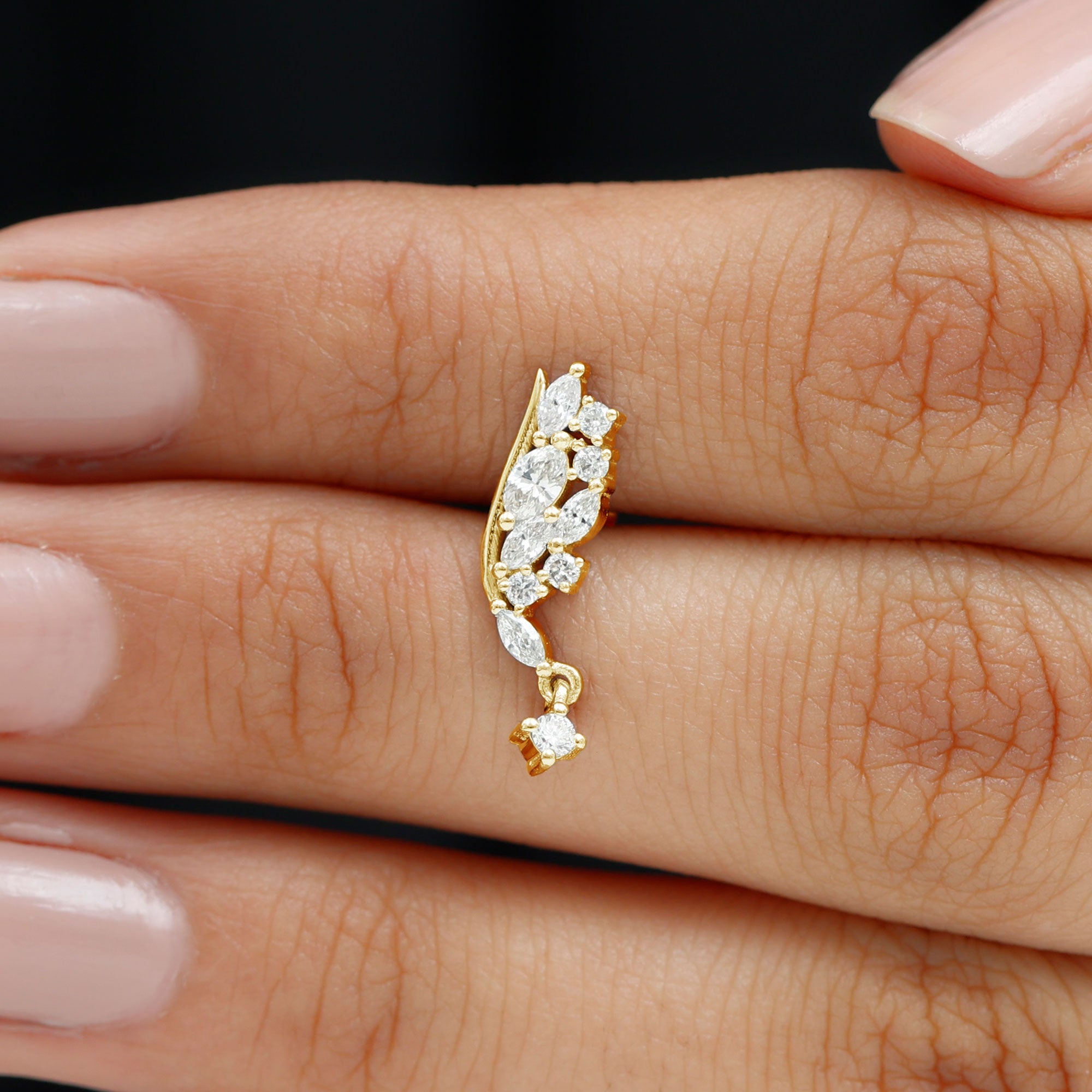 Unique Moissanite Cluster Wing Cartilage Drop Earring