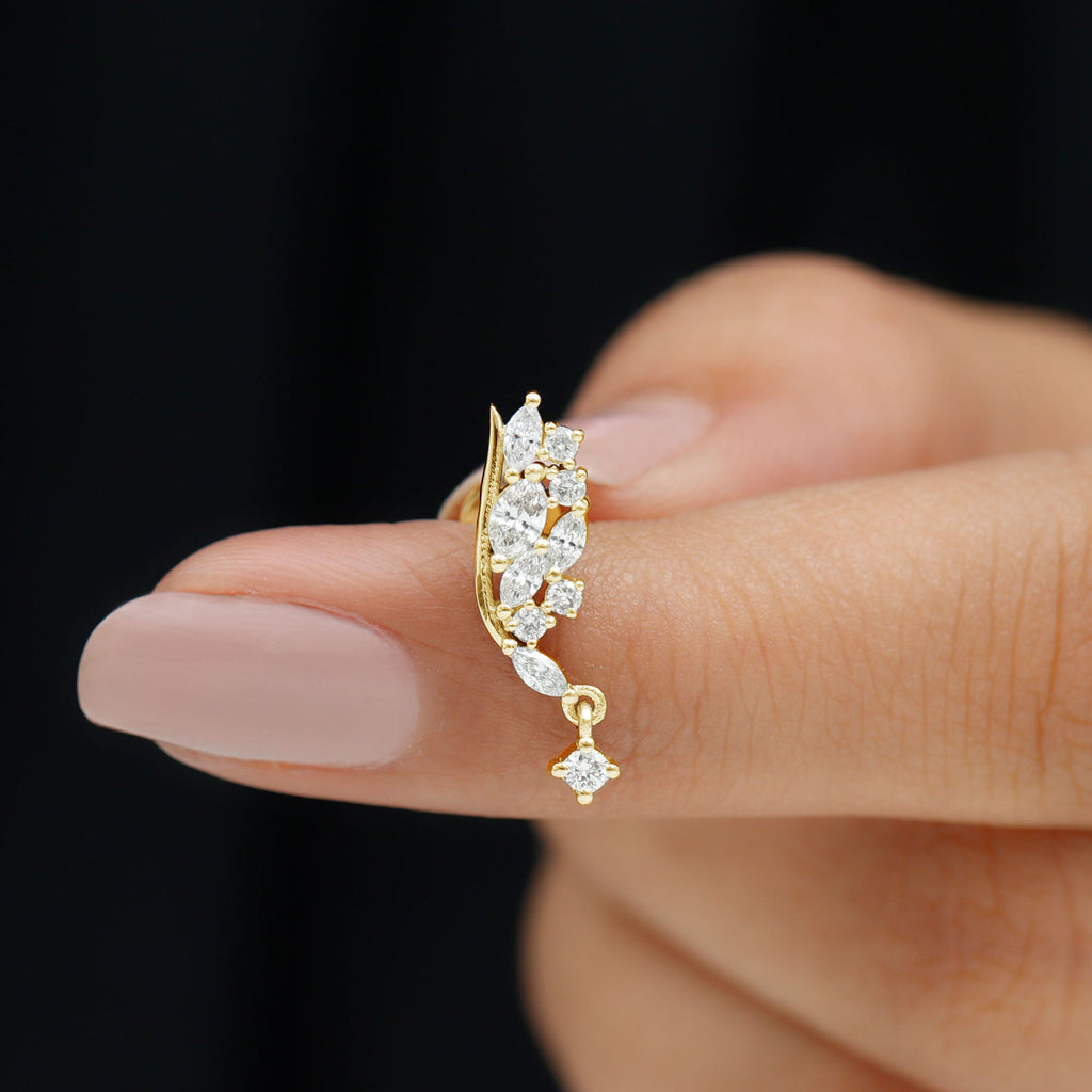 Unique Moissanite Cluster Wing Cartilage Drop Earring