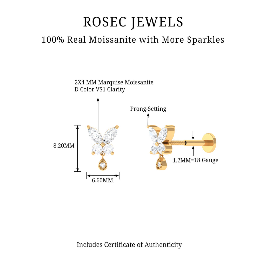 Marquise Moissanite Butterfly Dangle Earring
