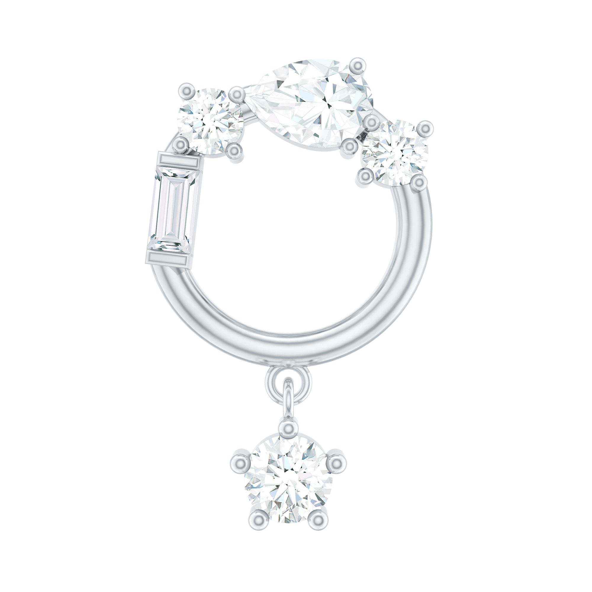 Moissanite Circle Drop Earring for Cartilage Piercing