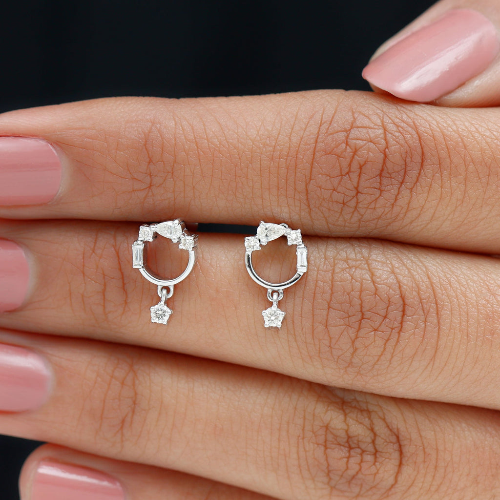 Moissanite Circle Drop Earring for Cartilage Piercing