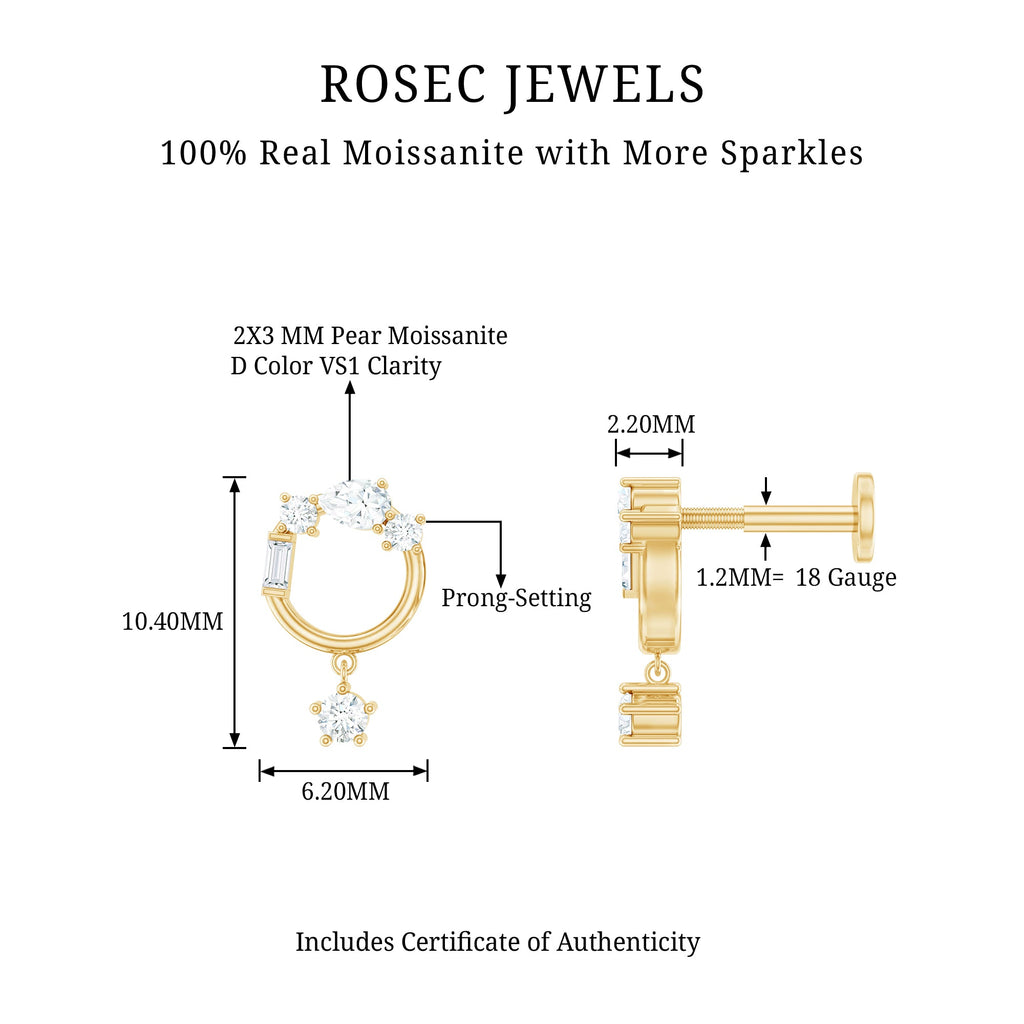 Moissanite Circle Drop Earring for Cartilage Piercing