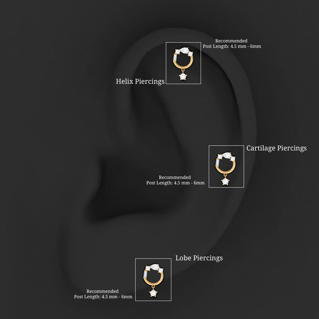 Moissanite Circle Drop Earring for Cartilage Piercing