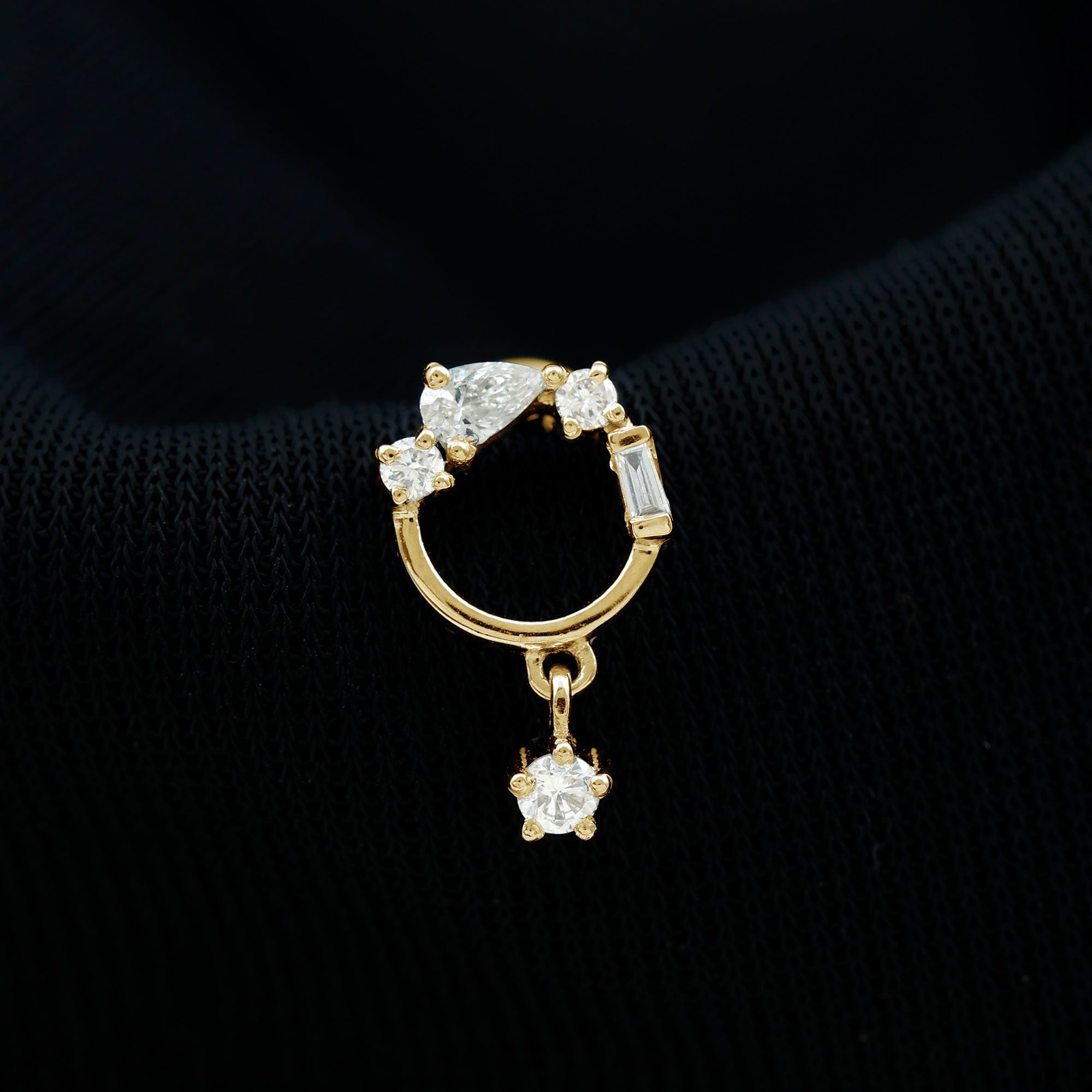 Moissanite Circle Drop Earring for Cartilage Piercing