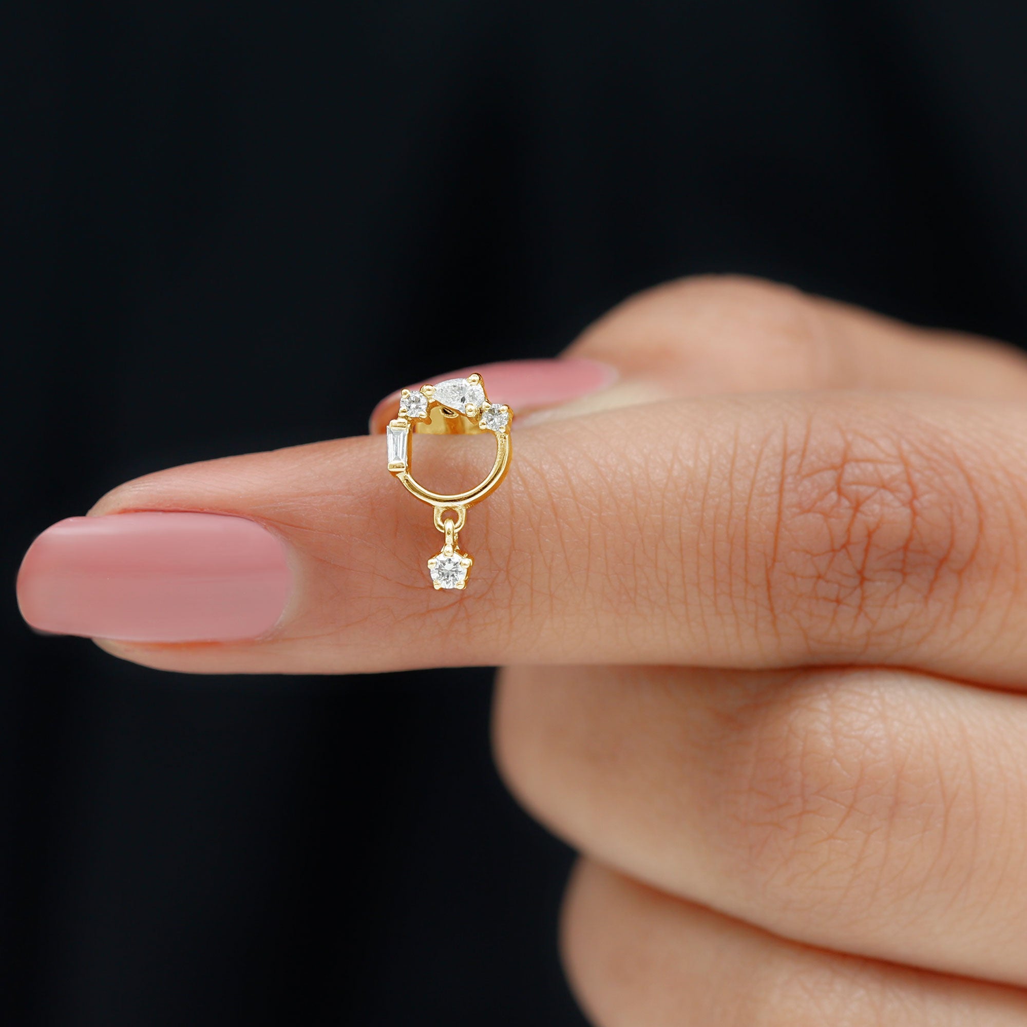 Moissanite Circle Drop Earring for Cartilage Piercing