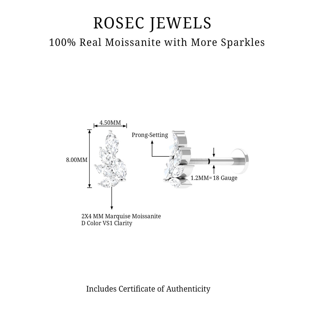 Marquise Moissanite Earring for Cartilage Piercing