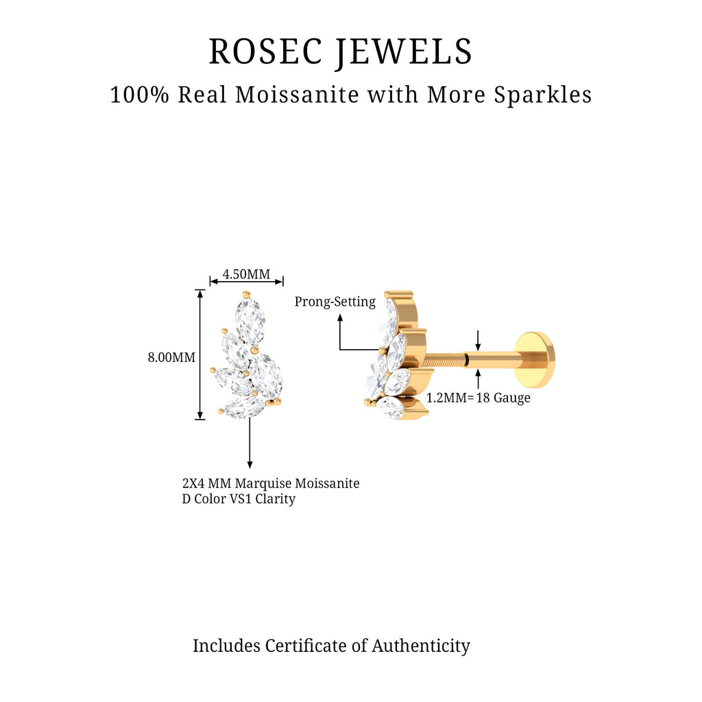 Marquise Moissanite Earring for Cartilage Piercing