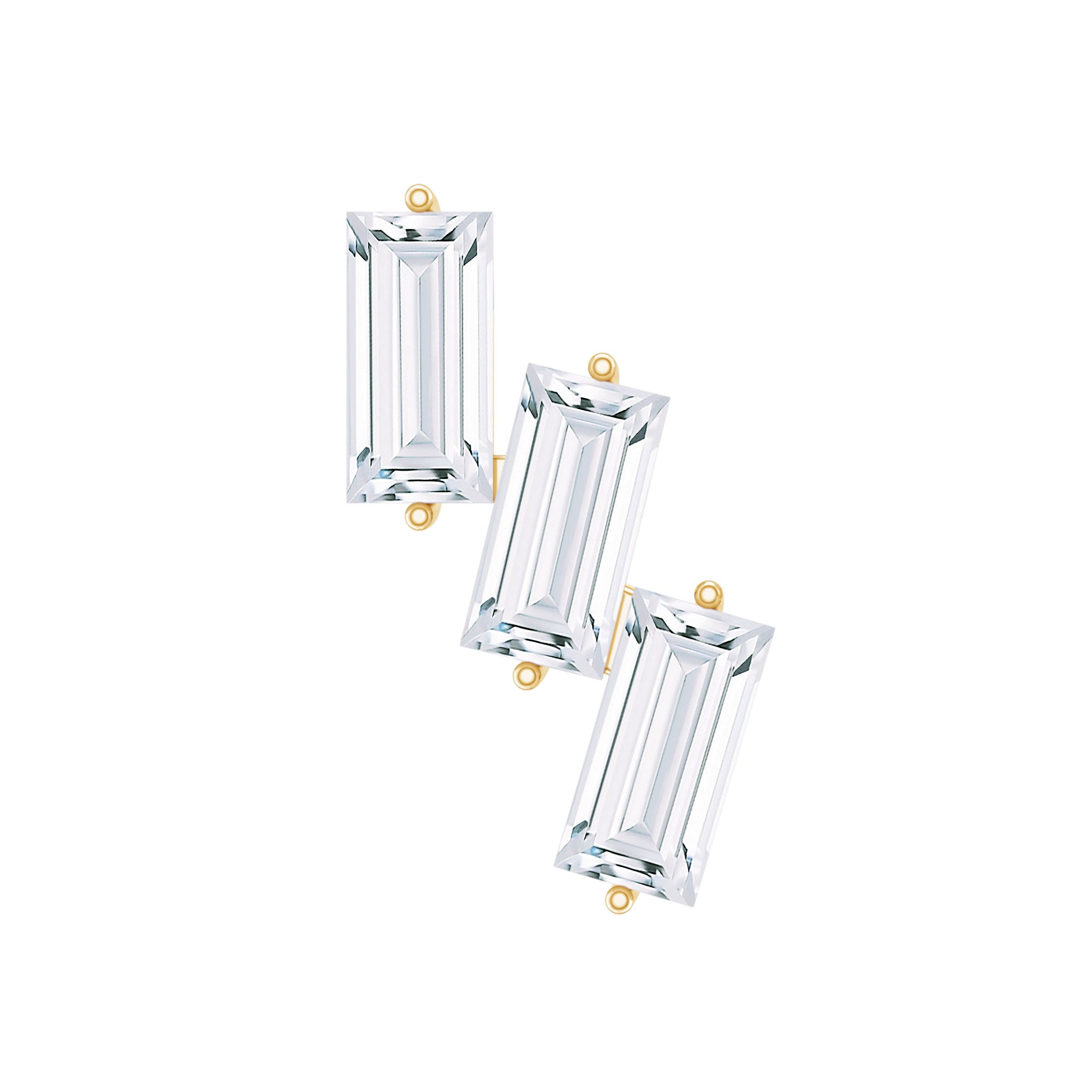 Baguette Cut Moissanite 3 Stone Earring for Helix Piercing