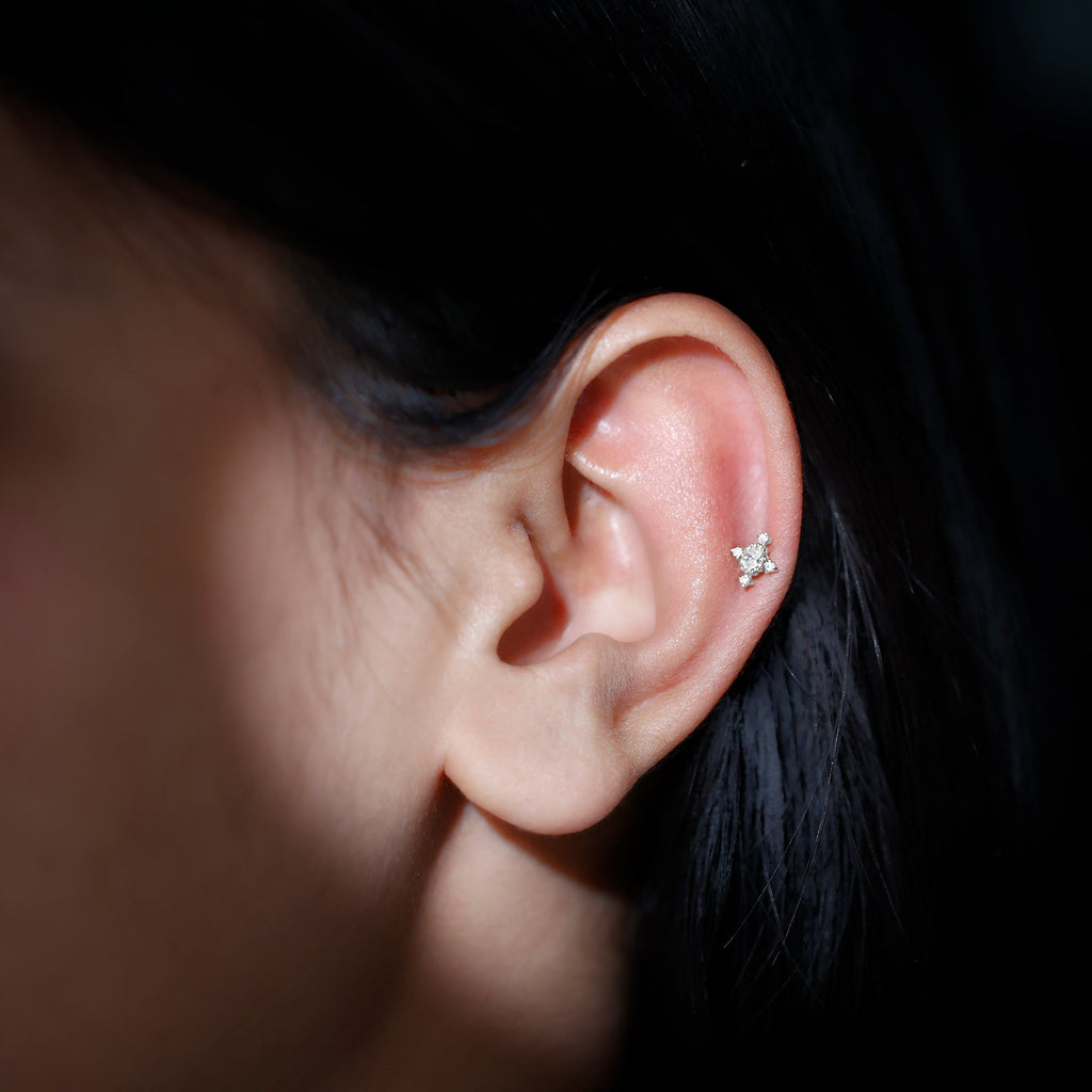 Vintage Inspired Moissanite Oval Conch Earring in Gold