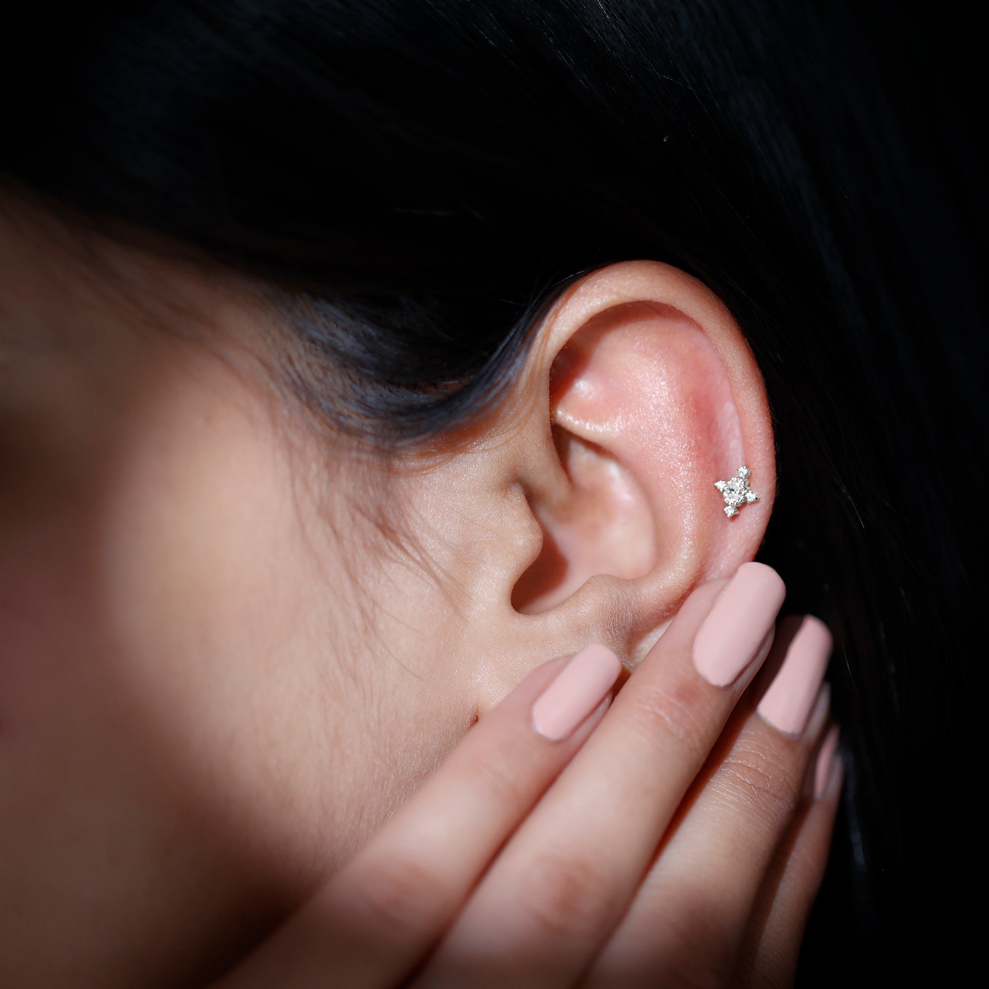 Vintage Inspired Moissanite Oval Conch Earring in Gold