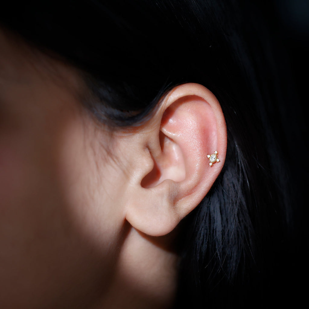 Vintage Inspired Moissanite Oval Conch Earring in Gold