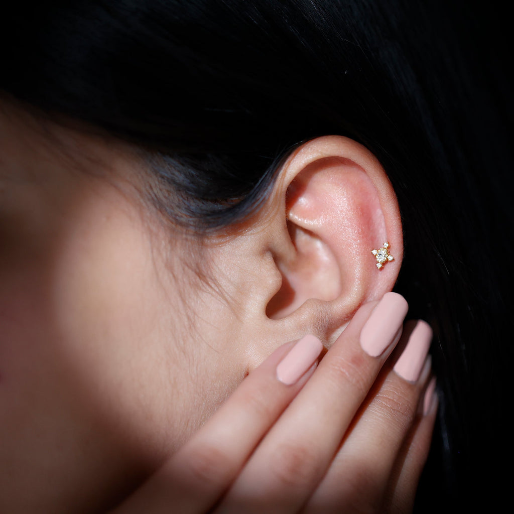 Vintage Inspired Moissanite Oval Conch Earring in Gold