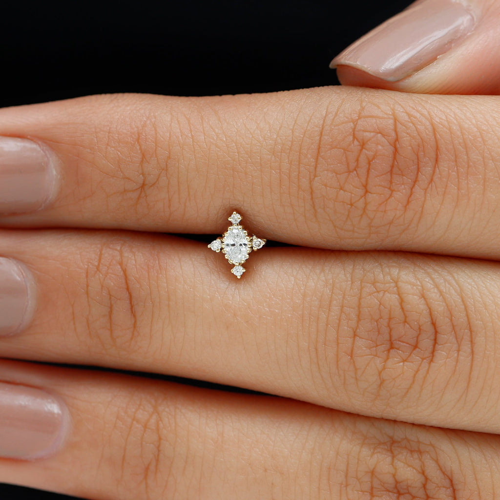 Vintage Inspired Moissanite Oval Conch Earring in Gold