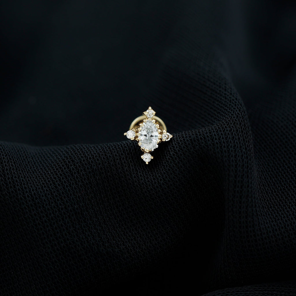 Vintage Inspired Moissanite Oval Conch Earring in Gold