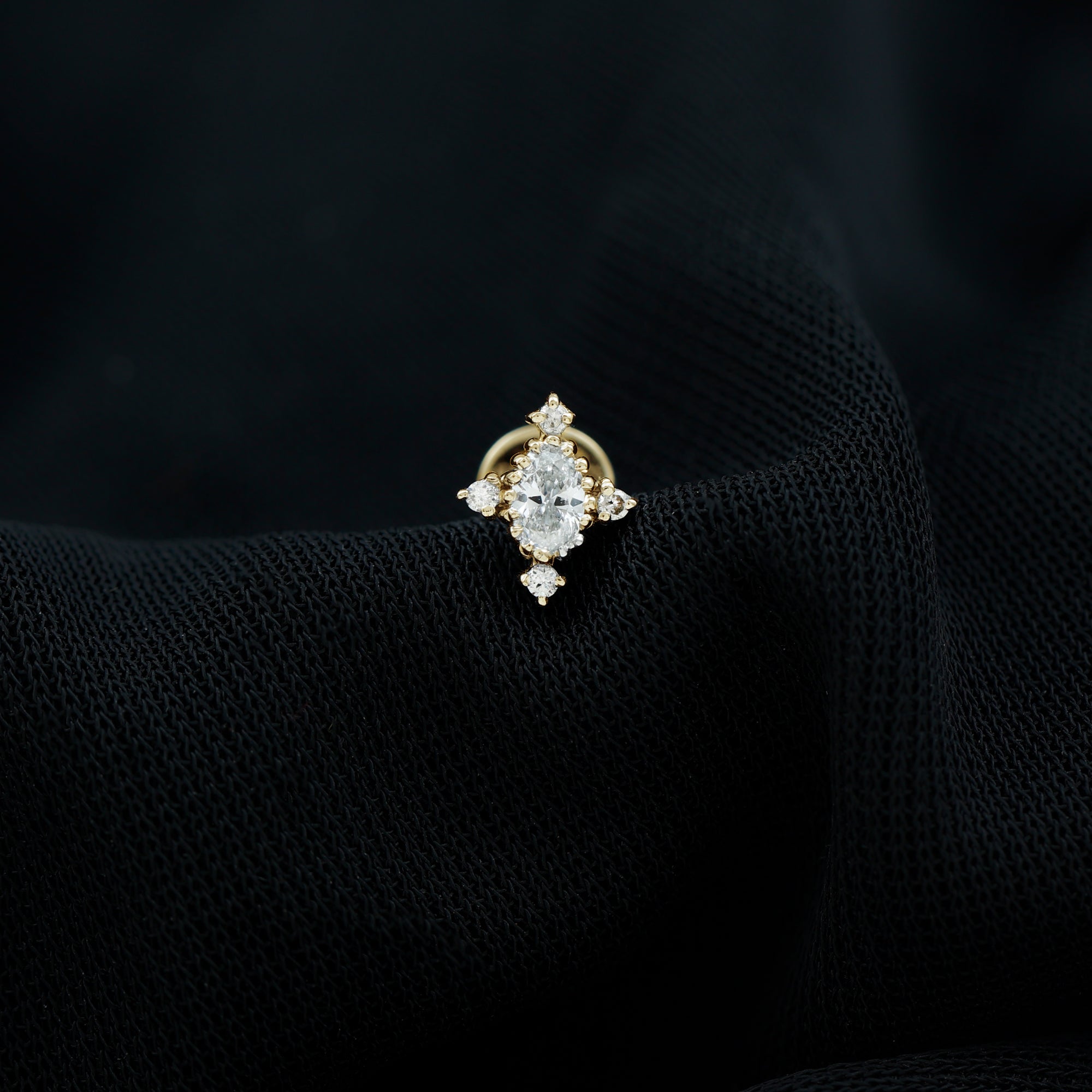 Vintage Inspired Moissanite Oval Conch Earring in Gold