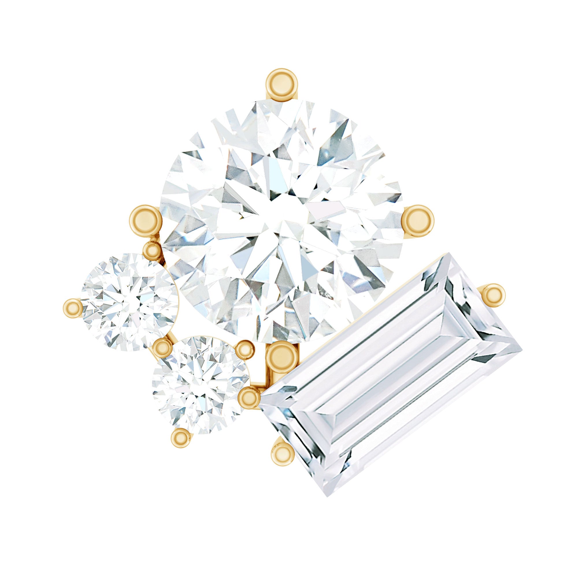 Baguette Moissanite Cluster Tragus Earring in Gold