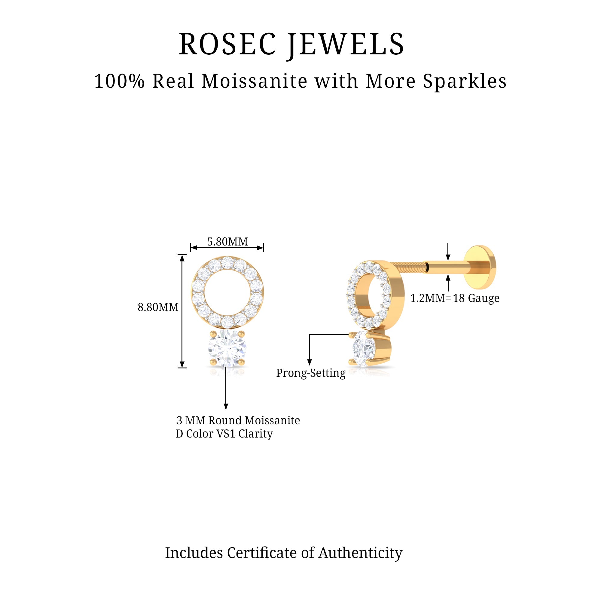 Simple Moissanite Open Circle Cartilage Earring