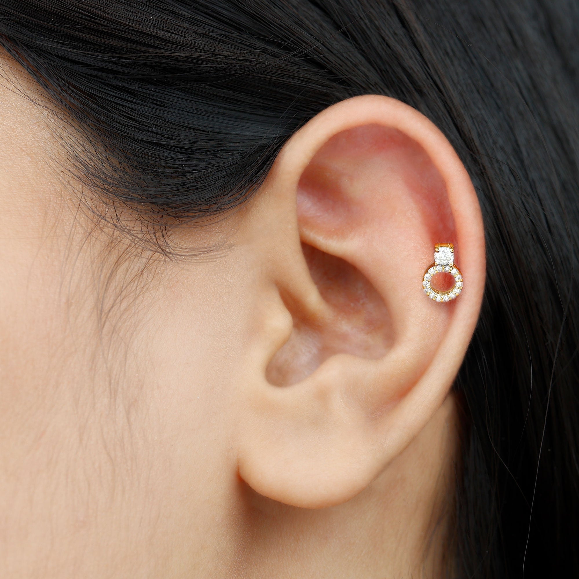 Simple Moissanite Open Circle Cartilage Earring