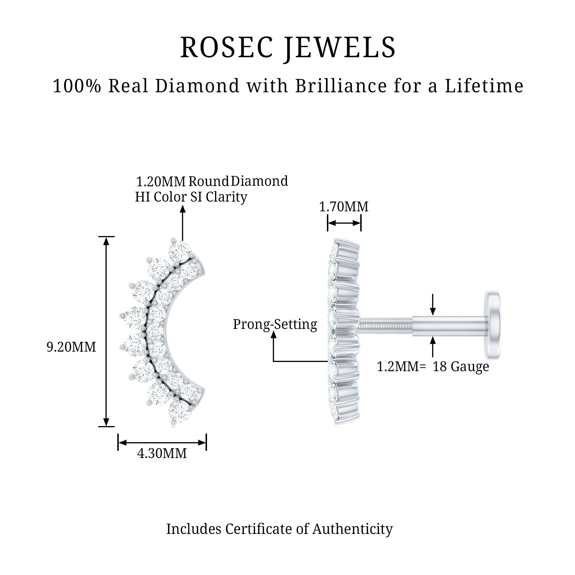 Certified Diamond Curved Cartilage Earring