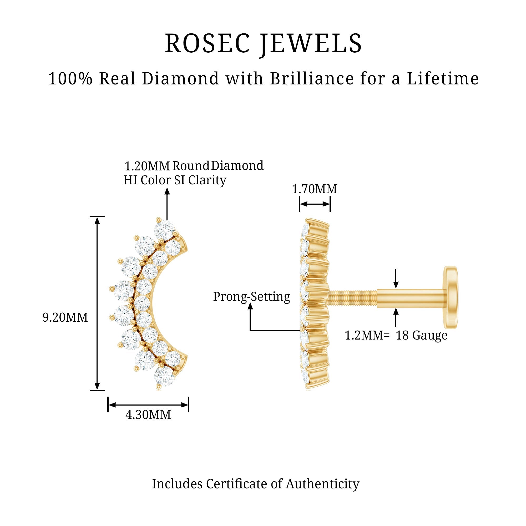 Certified Diamond Curved Cartilage Earring