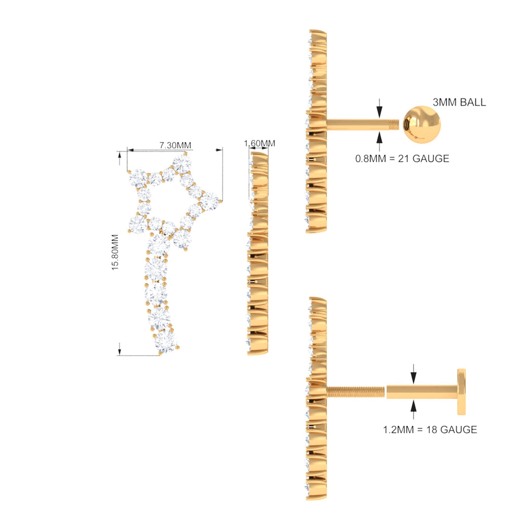 Certified Moissanite Star Celestial Cartilage Earring