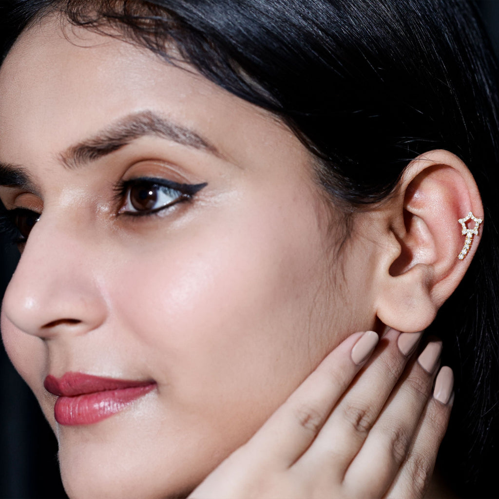 Certified Moissanite Star Celestial Cartilage Earring